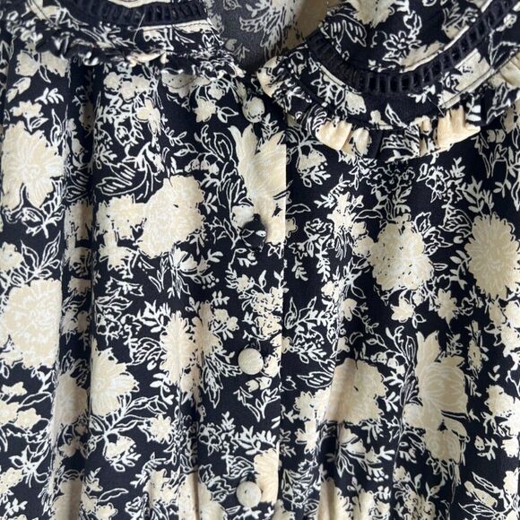 LC Lauren Conrad Black Floral 3/4 Sleeve Fit & Flare Ruffled Skirt Dress Sz MD - Picture 7 of 12